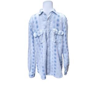 Carbon2Cobalt Button Down Shirt White Blue Plaid Cotton Gauze Preppy Beach Sz M